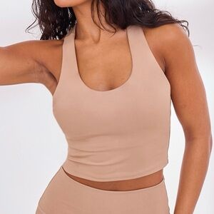 PrettyLittleThing Light Mocha Padded Cross Back Sculpt Top